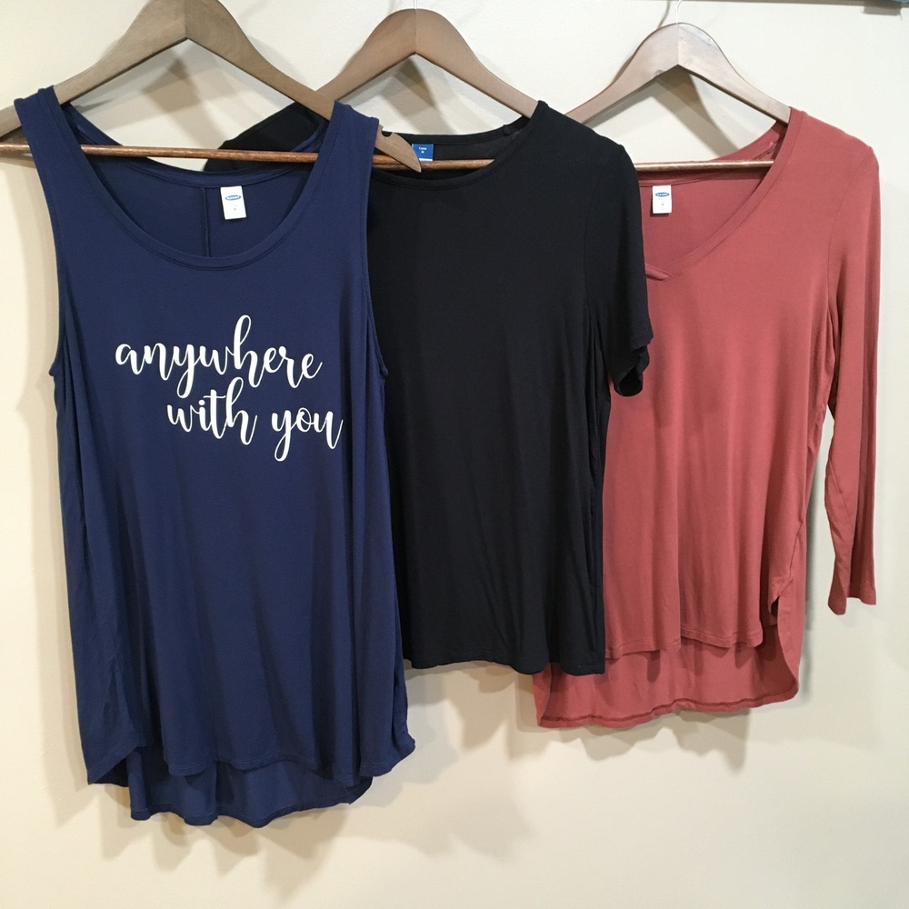 Old Navy Luxe Shirt Bundle Womens M Navy Black Orange Casual Basics Lot of 3